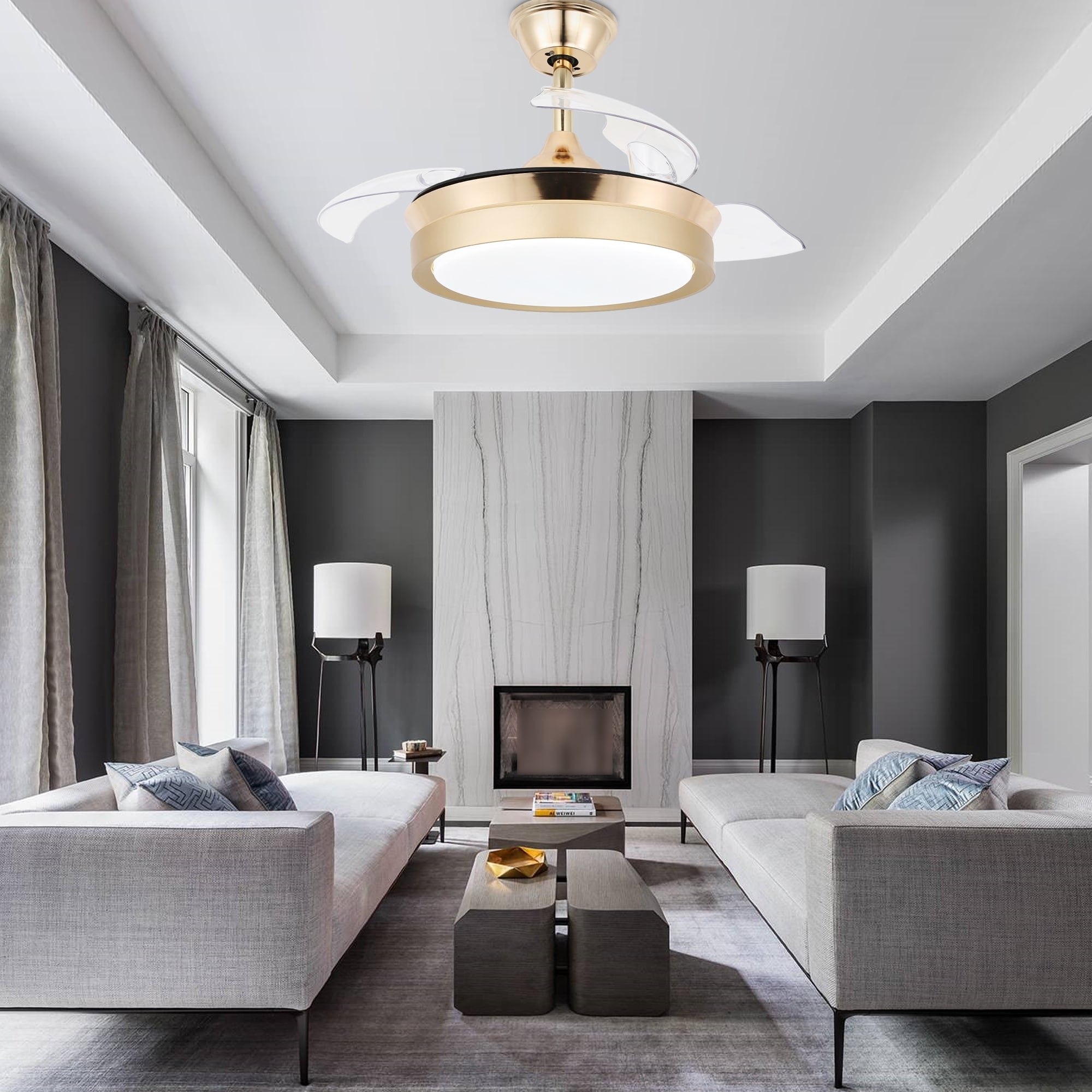 Bella Depot 36 Modern Retractable Ceiling Fan with Led Light, 6-Speed Reversible Blades with Remote