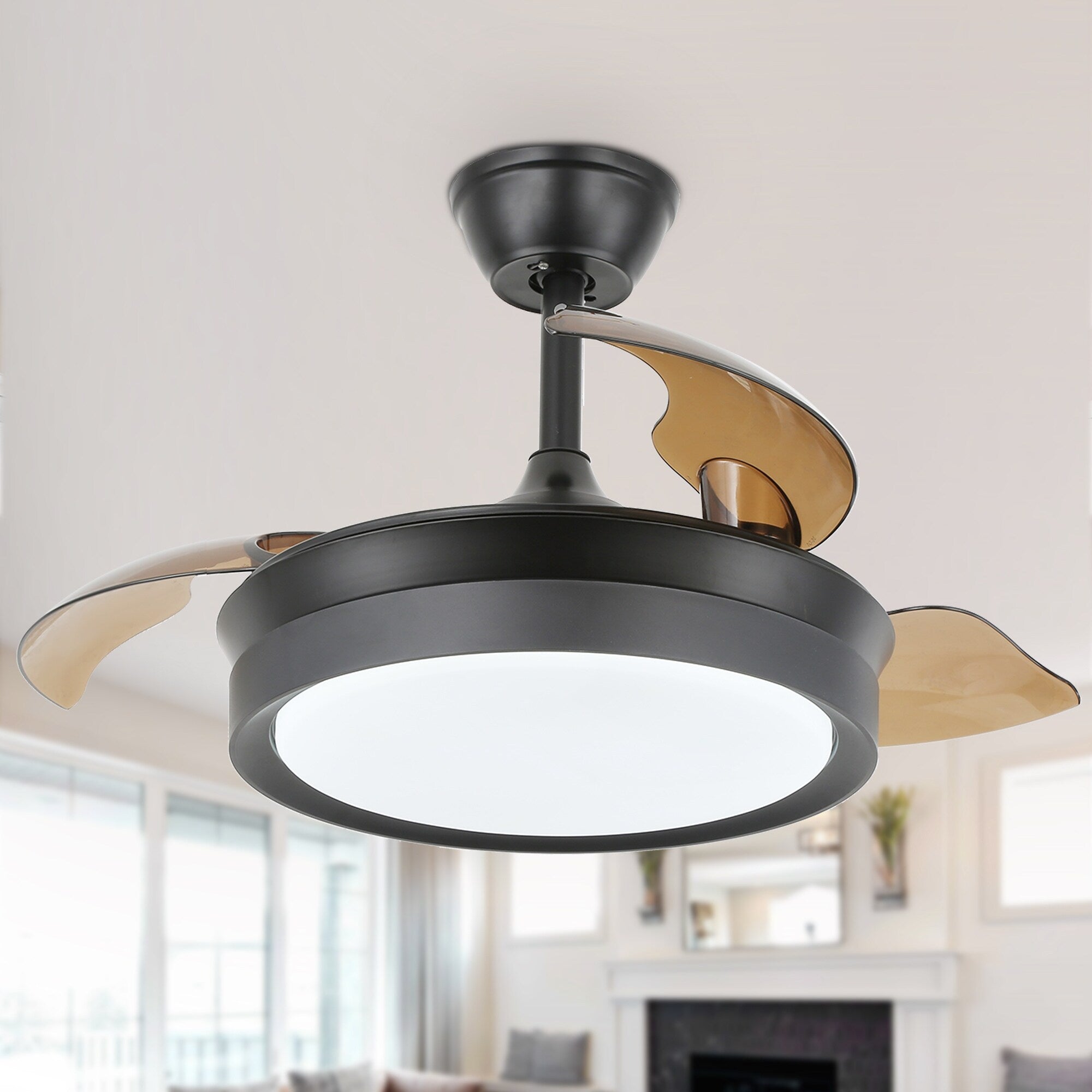 Bella Depot 36 Modern Retractable Ceiling Fan with Led Light, 6-Speed Reversible Blades with Remote